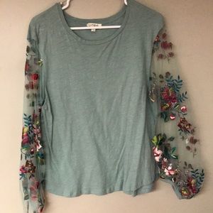 Sheer sleeved floral shirt